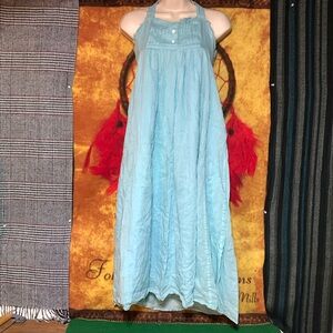 J.CREW-women’s light blue cotton blend sleeveless tie-strap full-length dress